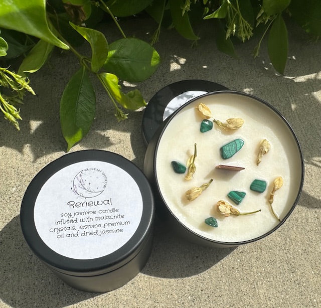 Crystal infused soy candles